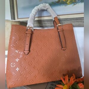 Embossed Tote Bag in Cognac Brown